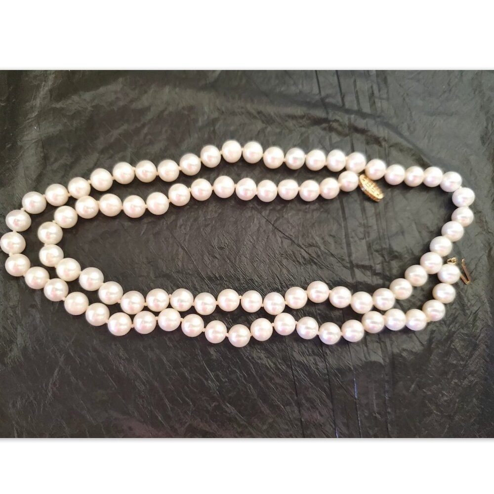 14k Yellow Gold JCM White Freshwater Pearl Necklace 24" Signed